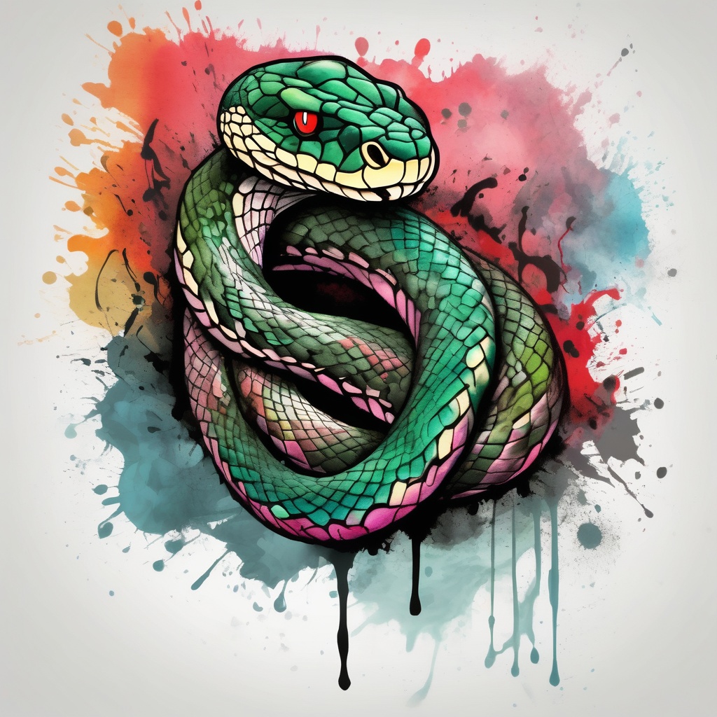 Dangerous Big Snake back Tattoo hello kitty tattoo, diseño de tatuaje Acuarela generado con IA
